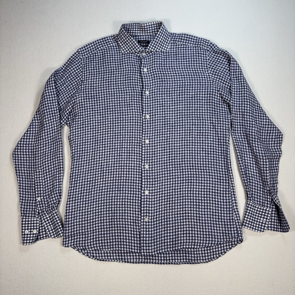 Suitsupply Pure Linen Shirt Men's 16-41 M/L Purple Gingham Check Plaid Canclini